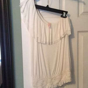 One shoulder ruffle top.